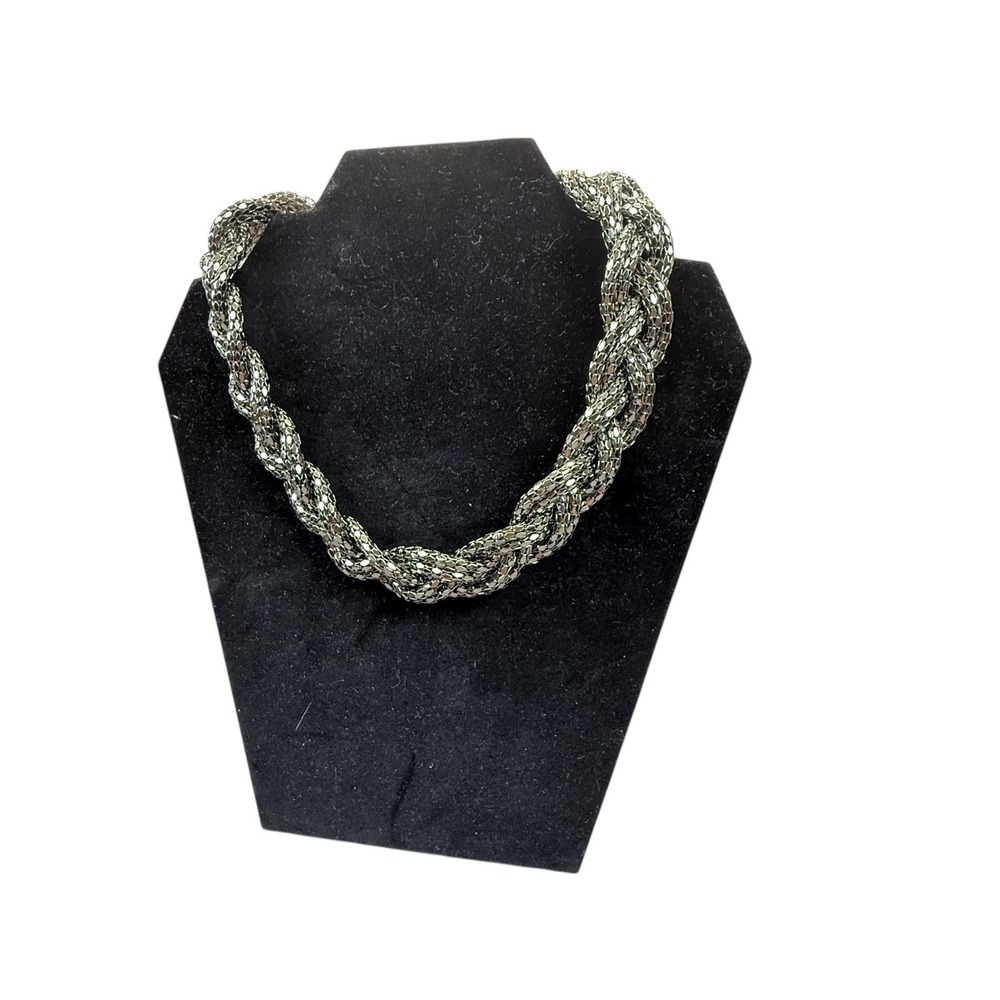 R‎ J Graziano Braided Gunmetal Tone Statement Necklace Chunky Chain Bib Fashion
